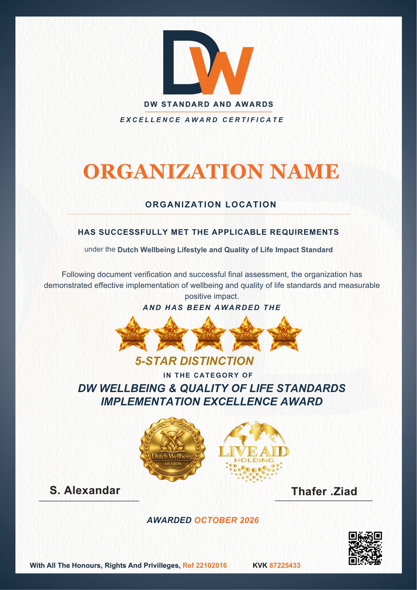 Dutch Wellbeing award certificate, design 1