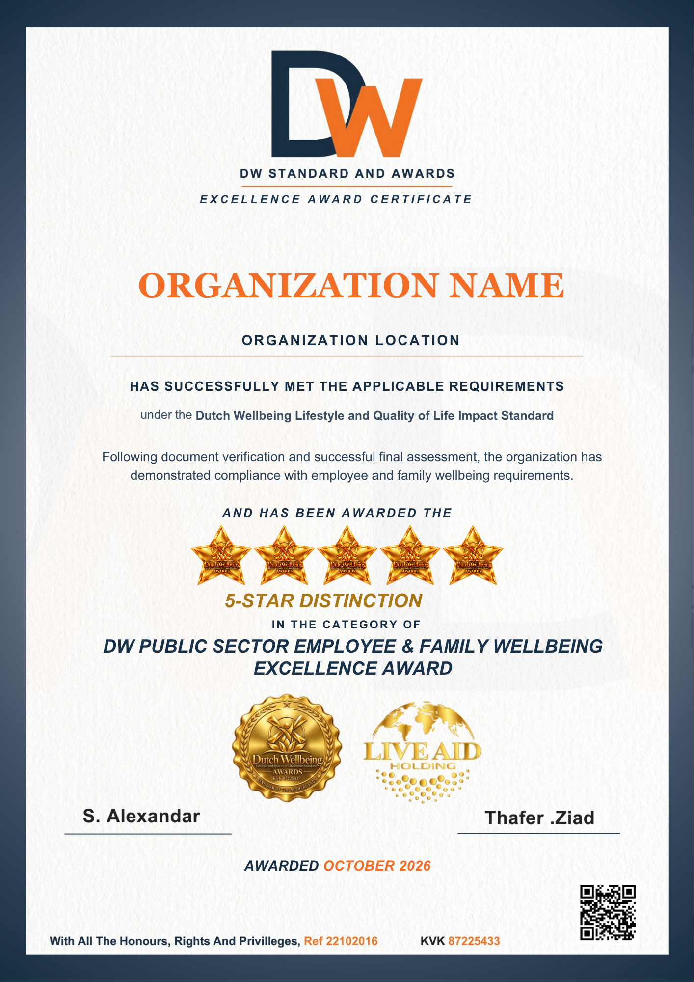 Dutch Wellbeing award certificate, design 3
