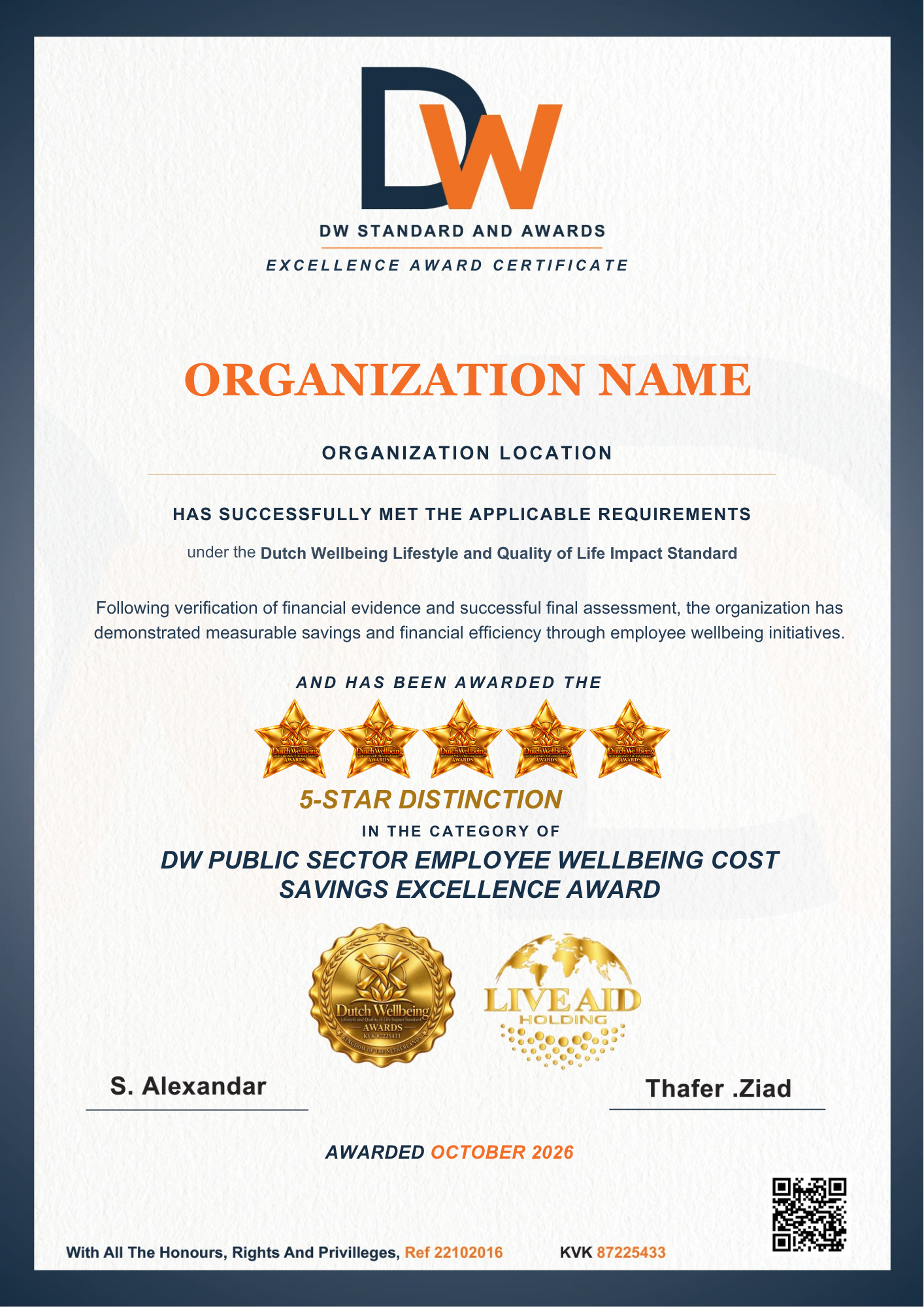 Dutch Wellbeing award certificate, design 5